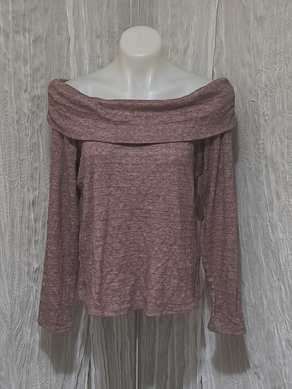Off-Shoulder Long Sleeve Knit Top in Dusty Rose